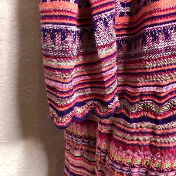 Chicos pink purple stripe crochet knit open front long cardigan size 2 or Medium - Picture 12 of 15